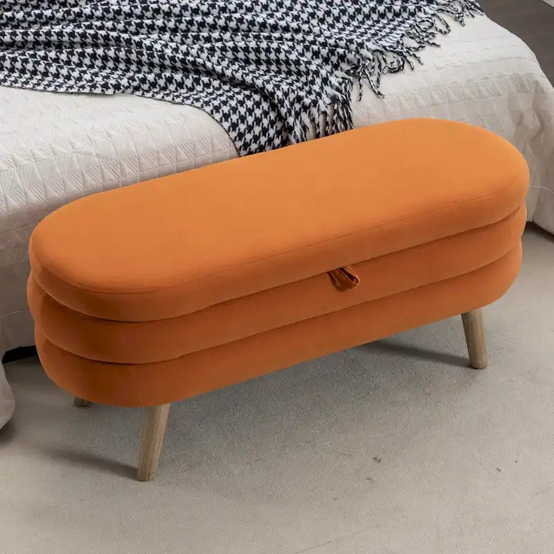 Banc de rangement capitonné avec pieds en bois