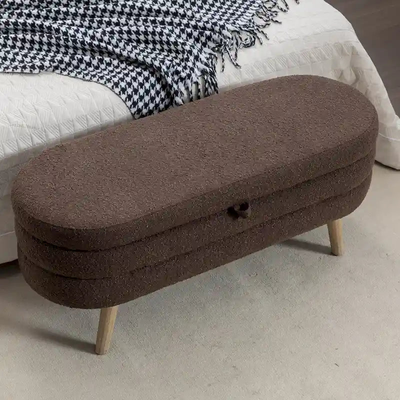 Banc de rangement capitonné avec pieds en bois