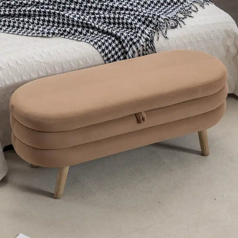 Banc de rangement capitonné avec pieds en bois