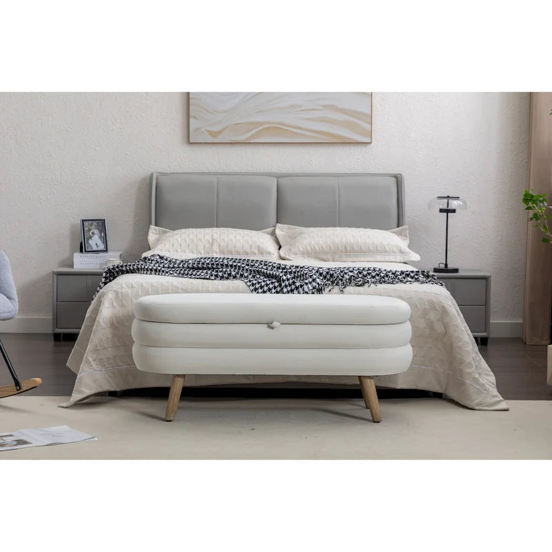 Banc de rangement capitonné avec pieds en bois