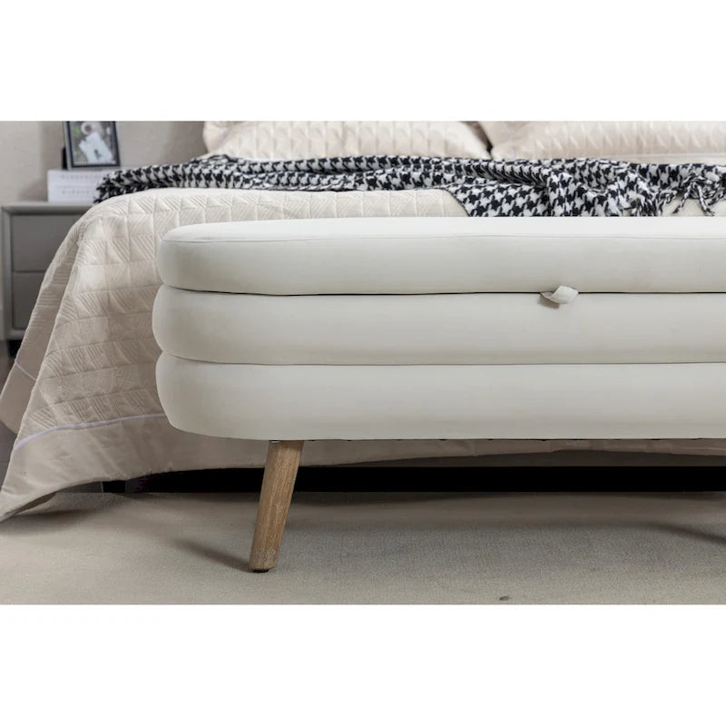 Banc de rangement capitonné avec pieds en bois