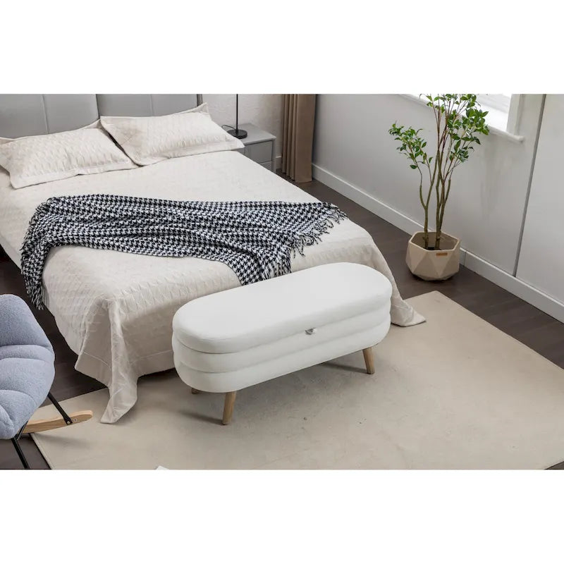 Banc de rangement capitonné avec pieds en bois