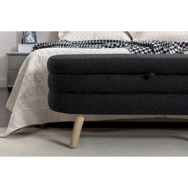 Banc de rangement capitonné avec pieds en bois
