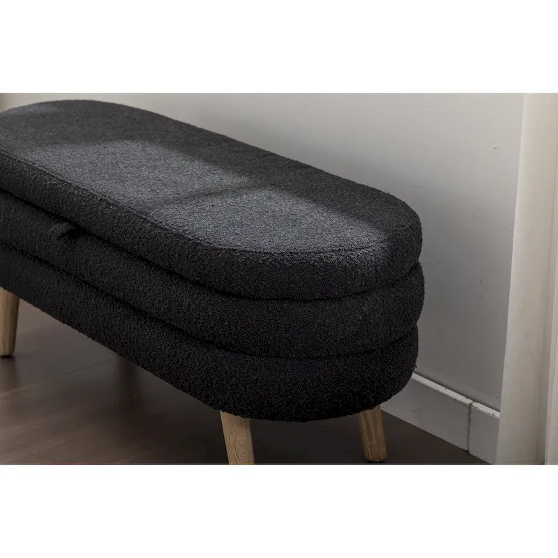 Banc de rangement capitonné avec pieds en bois