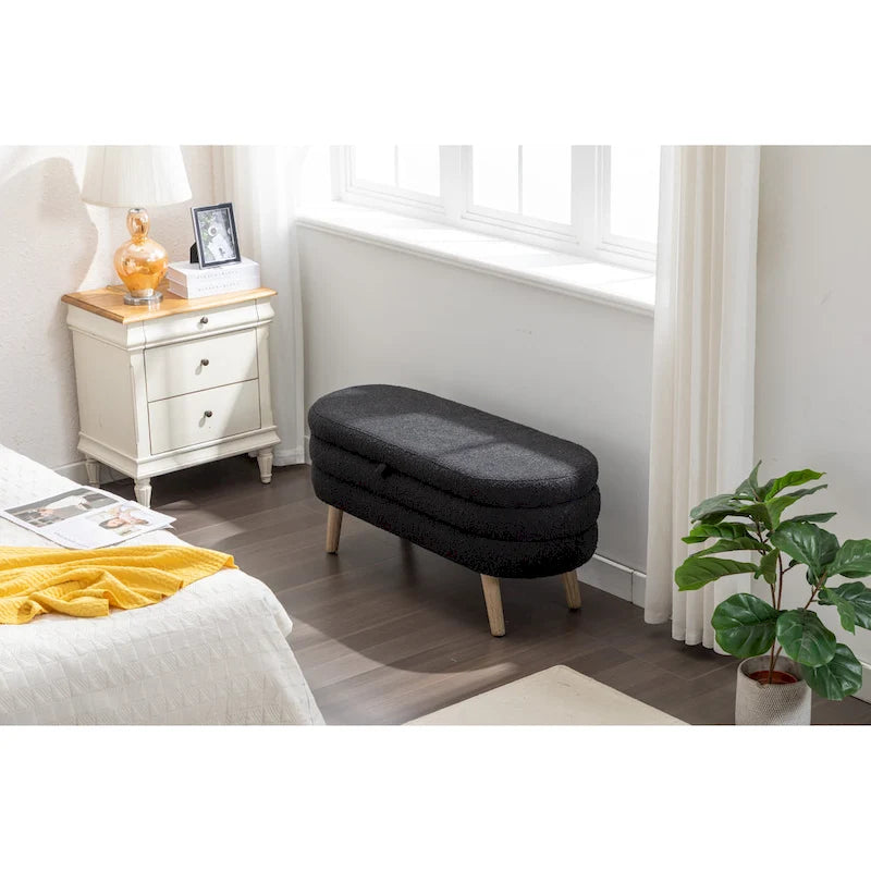 Banc de rangement capitonné avec pieds en bois