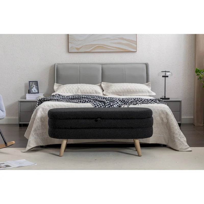 Banc de rangement capitonné avec pieds en bois