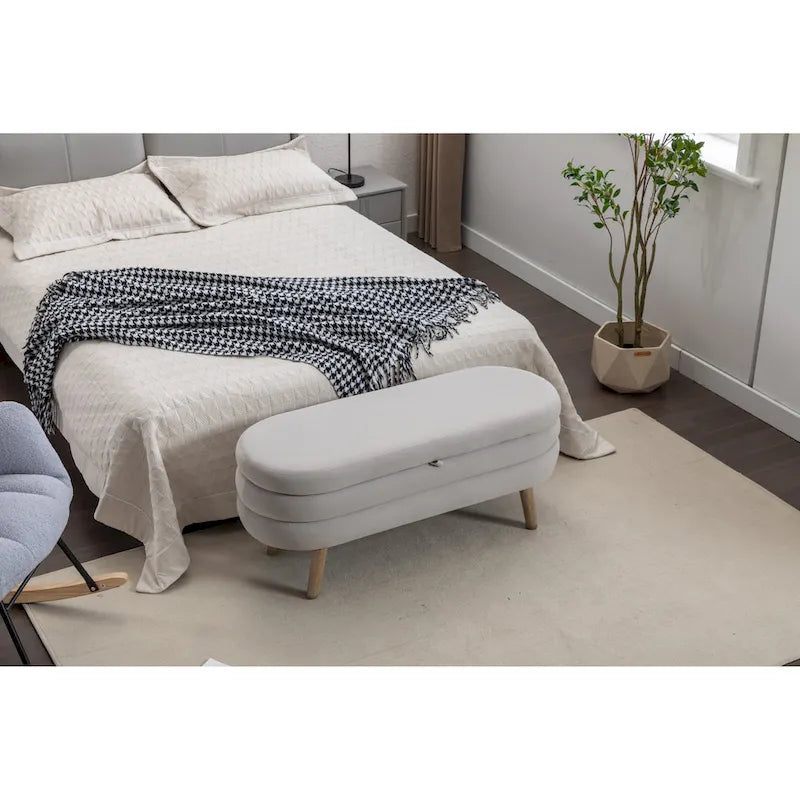 Banc de rangement capitonné avec pieds en bois