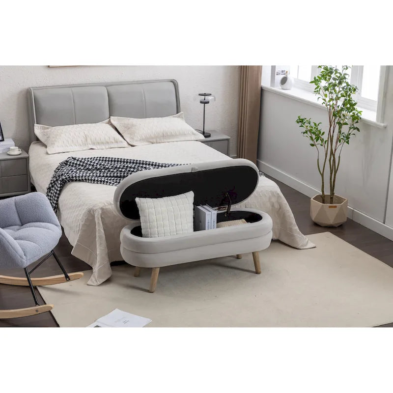 Banc de rangement capitonné avec pieds en bois