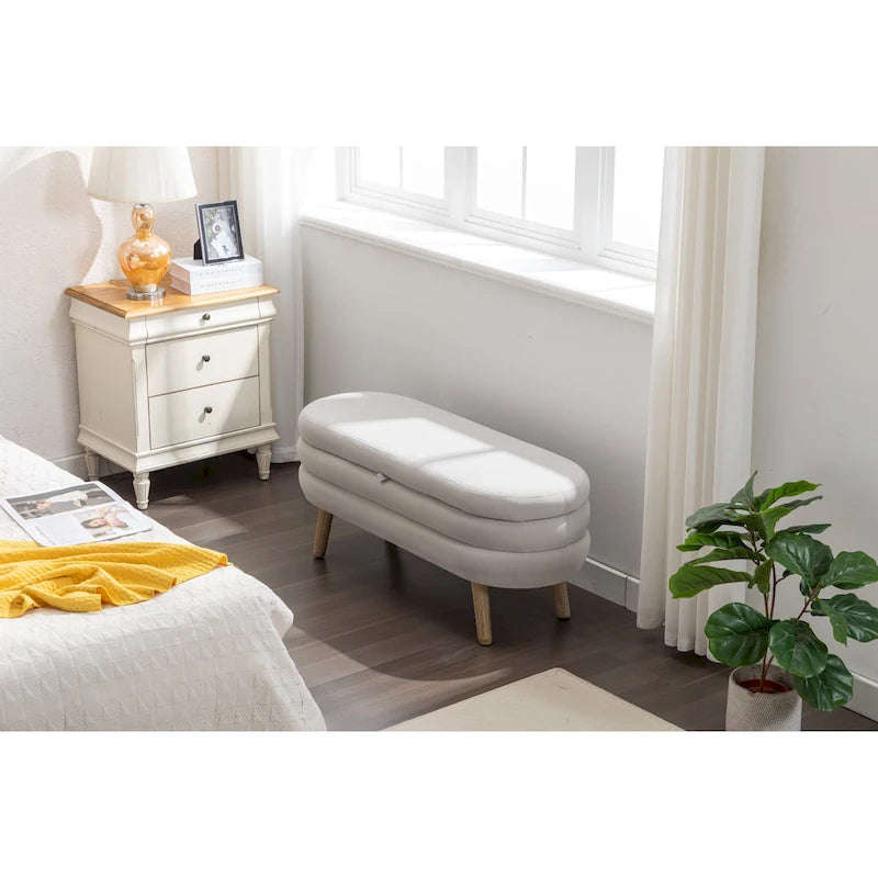Banc de rangement capitonné avec pieds en bois