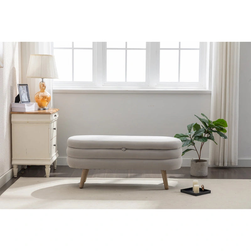 Banc de rangement capitonné avec pieds en bois