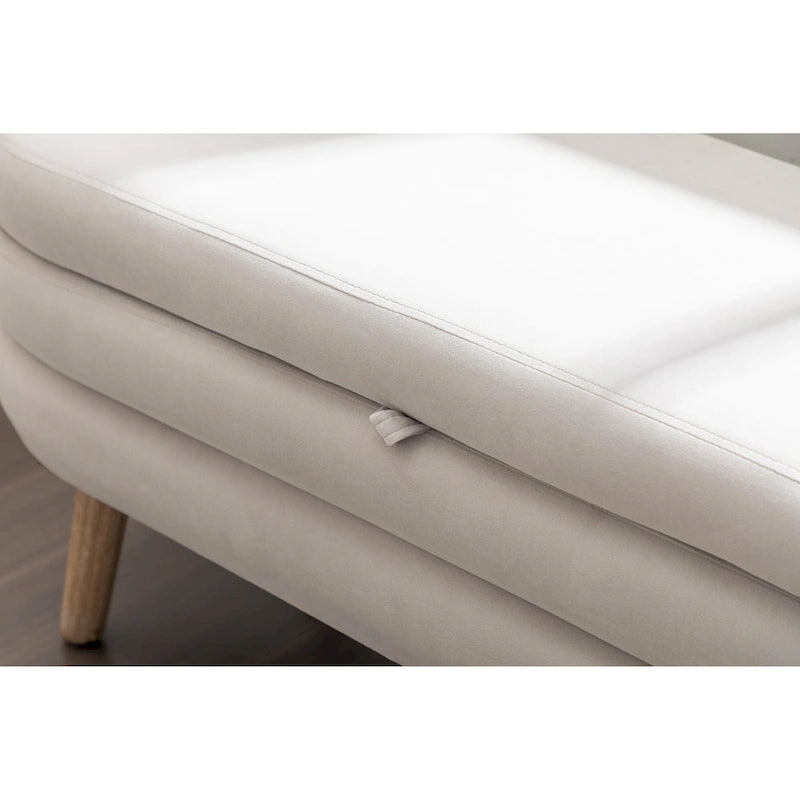 Banc de rangement capitonné avec pieds en bois