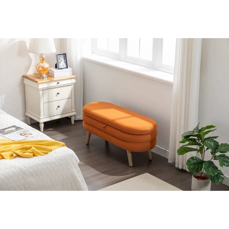 Banc de rangement capitonné avec pieds en bois