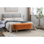 Banc de rangement capitonné avec pieds en bois