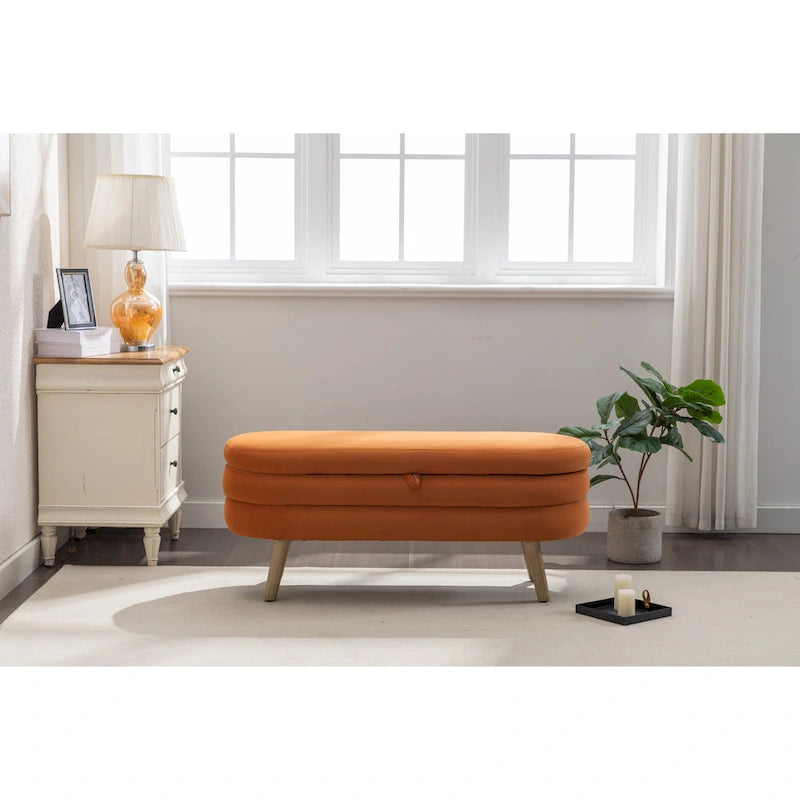 Banc de rangement capitonné avec pieds en bois