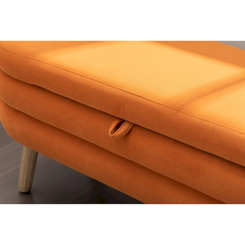 Banc de rangement capitonné avec pieds en bois