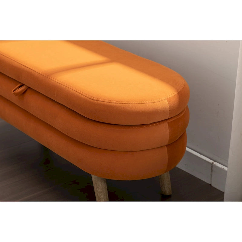 Banc de rangement capitonné avec pieds en bois