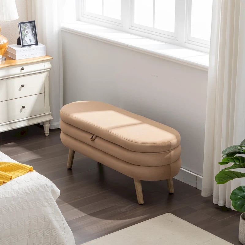 Banc de rangement capitonné avec pieds en bois