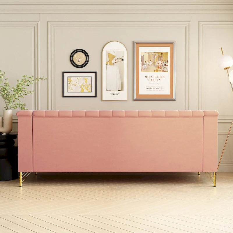 Canapé de salon moderne en velours, canapé 3 places avec pieds en métal doré et canapé rose - 83.46*30.51*31.9