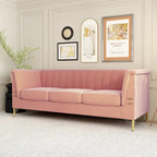 Canapé de salon moderne en velours, canapé 3 places avec pieds en métal doré et canapé rose - 83.46*30.51*31.9