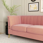 Canapé de salon moderne en velours, canapé 3 places avec pieds en métal doré et canapé rose - 83.46*30.51*31.9
