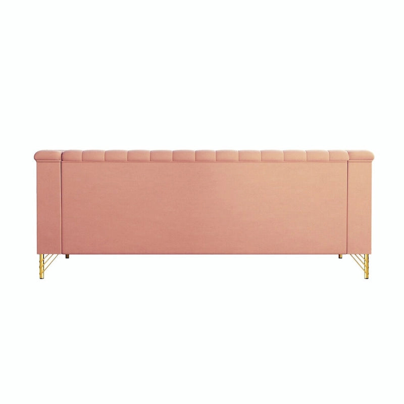 Canapé de salon moderne en velours, canapé 3 places avec pieds en métal doré et canapé rose - 83.46*30.51*31.9