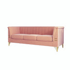 Canapé de salon moderne en velours, canapé 3 places avec pieds en métal doré et canapé rose - 83.46*30.51*31.9