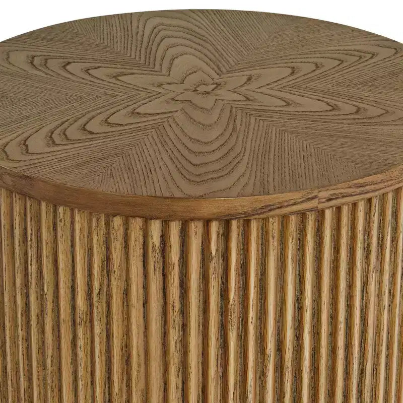 Table d'appoint ronde Studio 55D Perch Farmhouse, chêne naturel rustique, 45 cm de large, base à lattes marron, pour salon, maison