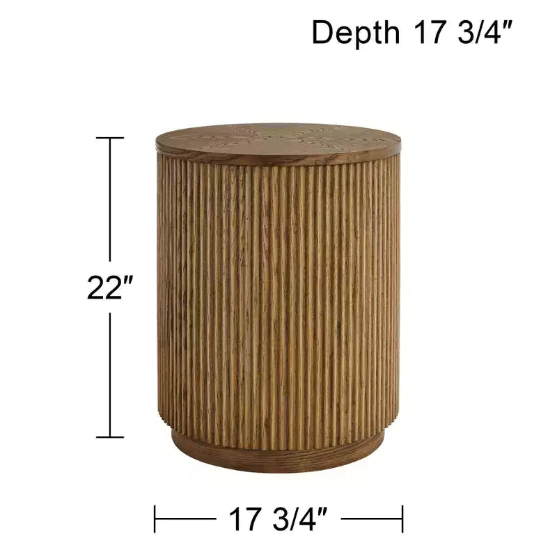 Table d'appoint ronde Studio 55D Perch Farmhouse, chêne naturel rustique, 45 cm de large, base à lattes marron, pour salon, maison