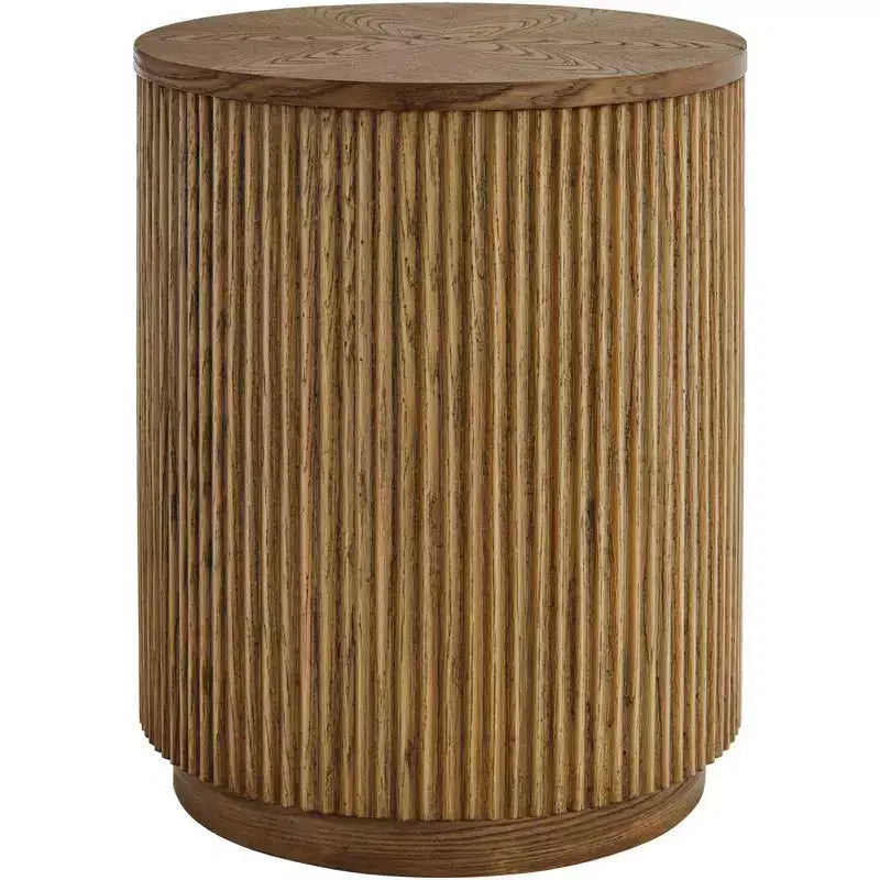 Table d'appoint ronde Studio 55D Perch Farmhouse, chêne naturel rustique, 45 cm de large, base à lattes marron, pour salon, maison