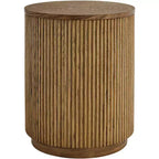 Table d'appoint ronde Studio 55D Perch Farmhouse, chêne naturel rustique, 45 cm de large, base à lattes marron, pour salon, maison