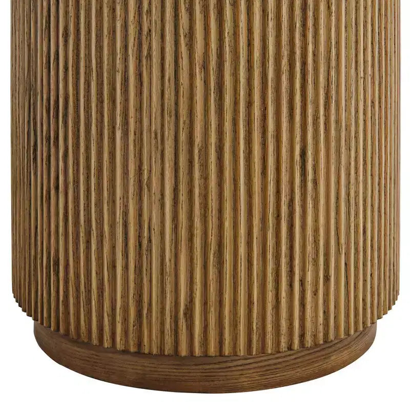 Table d'appoint ronde Studio 55D Perch Farmhouse, chêne naturel rustique, 45 cm de large, base à lattes marron, pour salon, maison