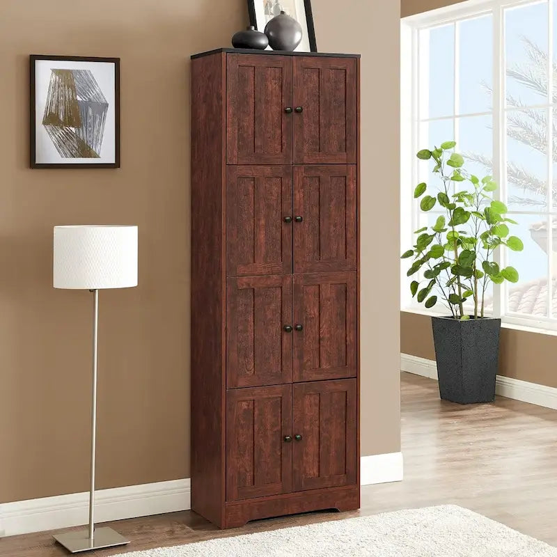 Meuble de rangement haut avec 8 portes et 4 étagères, meuble mural de rangement pour salon, cuisine, bureau, chambre, salle de bain