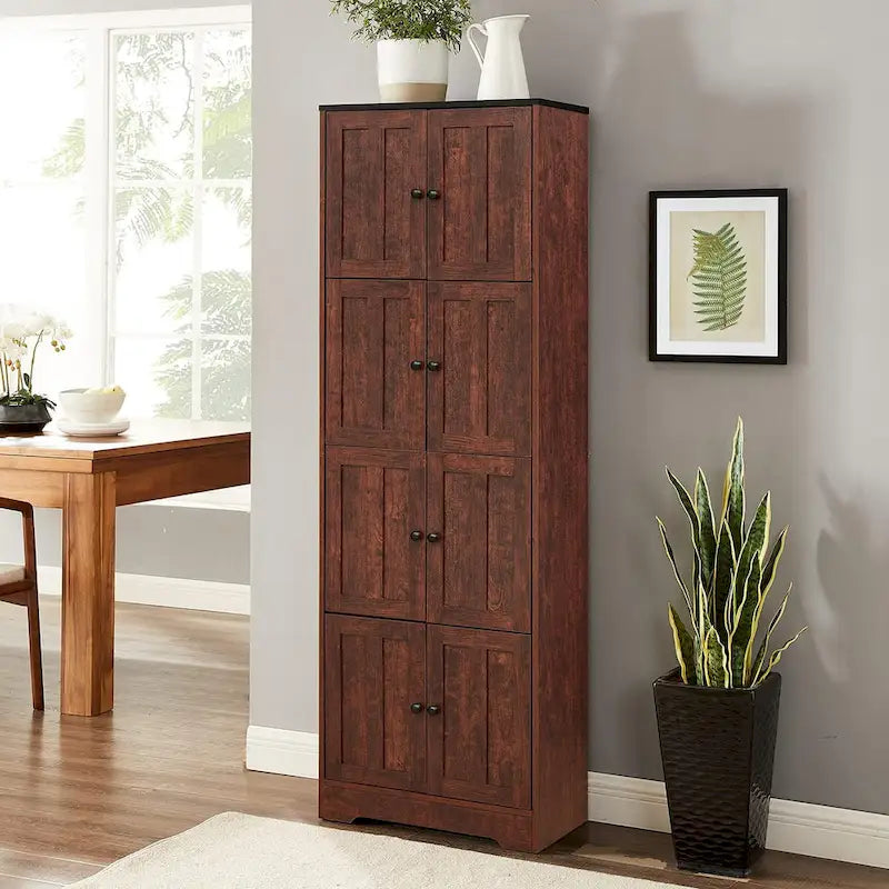 Meuble de rangement haut avec 8 portes et 4 étagères, meuble mural de rangement pour salon, cuisine, bureau, chambre, salle de bain