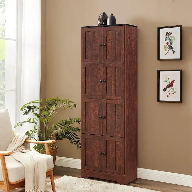 Meuble de rangement haut avec 8 portes et 4 étagères, meuble mural de rangement pour salon, cuisine, bureau, chambre, salle de bain