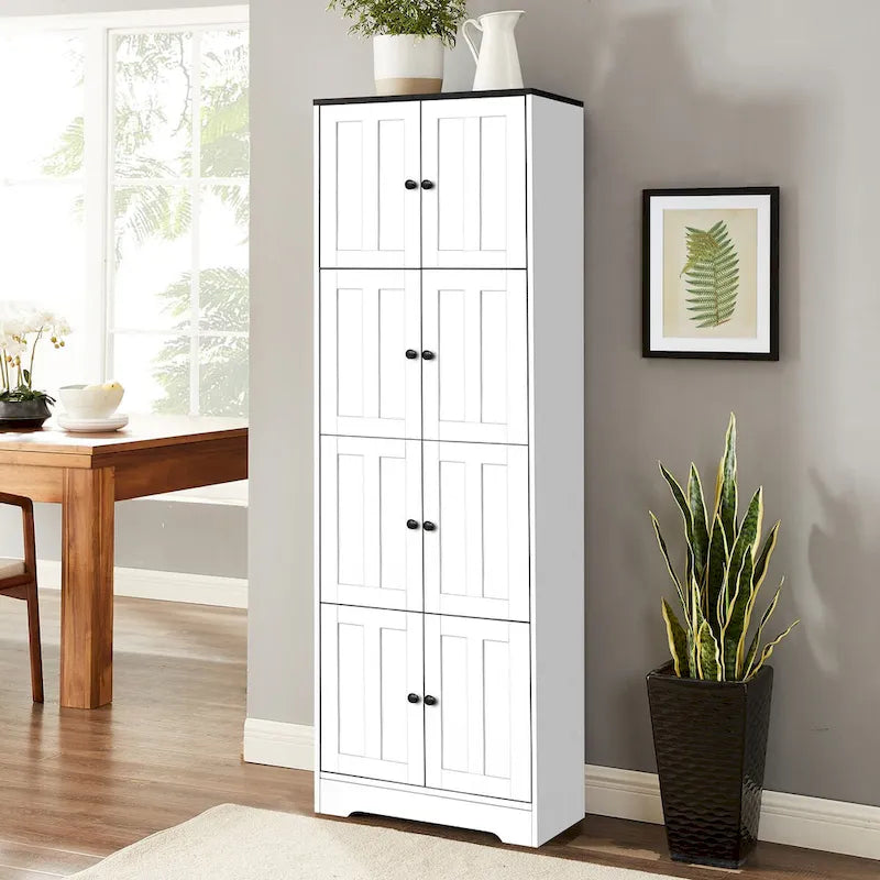 Meuble de rangement haut avec 8 portes et 4 étagères, meuble mural de rangement pour salon, cuisine, bureau, chambre, salle de bain