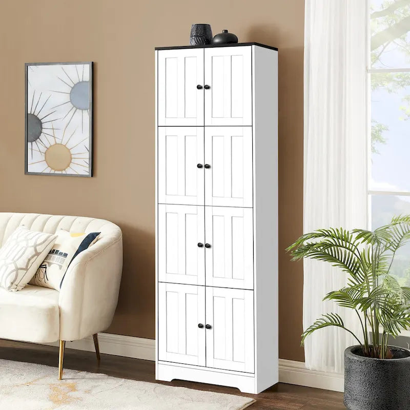 Meuble de rangement haut avec 8 portes et 4 étagères, meuble mural de rangement pour salon, cuisine, bureau, chambre, salle de bain