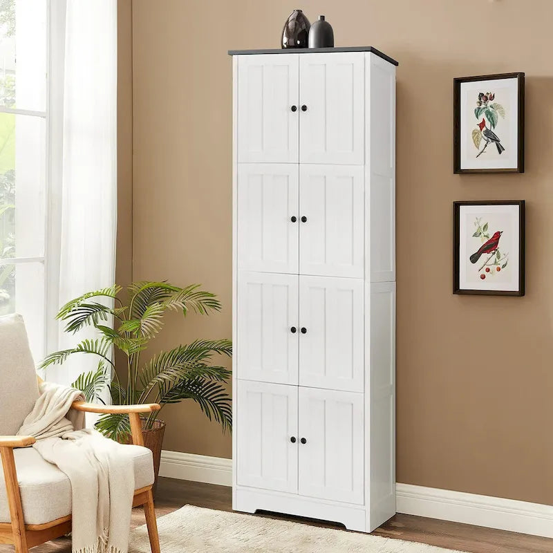 Meuble de rangement haut avec 8 portes et 4 étagères, meuble mural de rangement pour salon, cuisine, bureau, chambre, salle de bain
