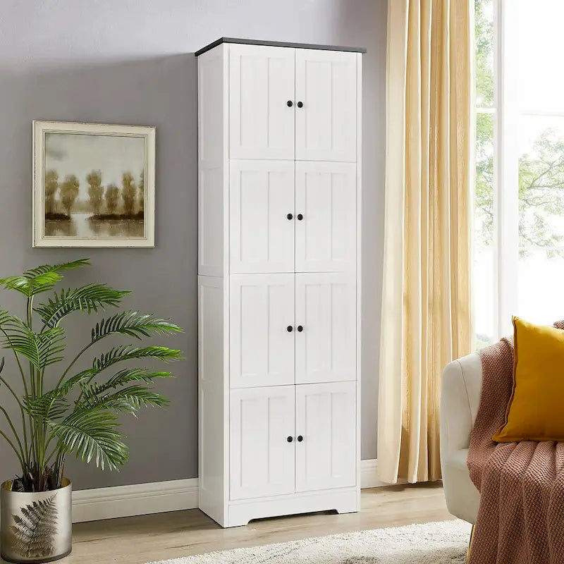 Meuble de rangement haut avec 8 portes et 4 étagères, meuble mural de rangement pour salon, cuisine, bureau, chambre, salle de bain