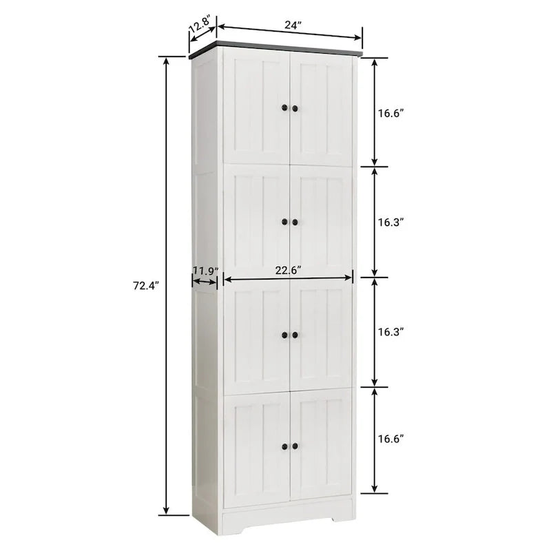Meuble de rangement haut avec 8 portes et 4 étagères, meuble mural de rangement pour salon, cuisine, bureau, chambre, salle de bain
