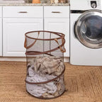 Panier à linge en maille escamotable, armature en acier à ressort, doublure en maille pour la circulation de l'air, grande capacité, montage facile, rangement compact