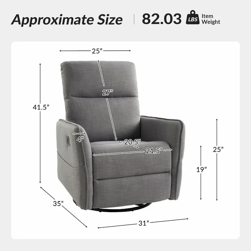 Fauteuil inclinable pivotant Curtis avec deux poches latérales par HULALA HOME