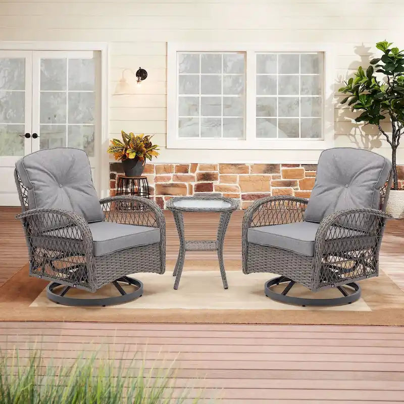 Ensemble de 3 chaises de jardin pivotantes et basculantes d'extérieur, ensemble de conversation de terrasse à 360 degrés