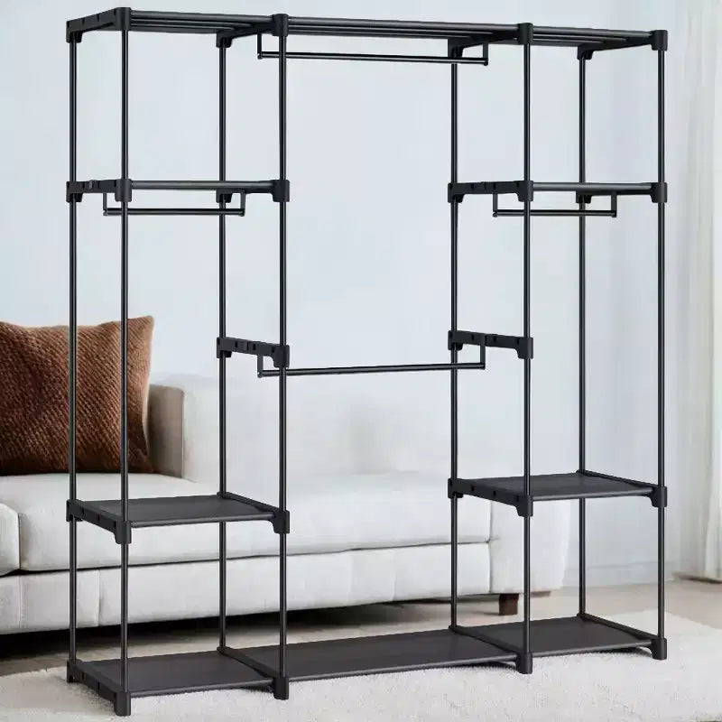 59.5 x 16.9 x 65.4 In Freestanding Portable Closet Organizer System, Clothes Rack with Shelves and Hanging Rods for Bedroom and Cloakroom Black