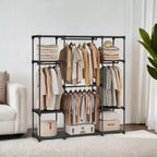 59,5 x 16,9 x 65,4 po Système d'organisation de placard portable autonome, porte-vêtements avec étagères et tringles pour chambre et vestiaire Noir