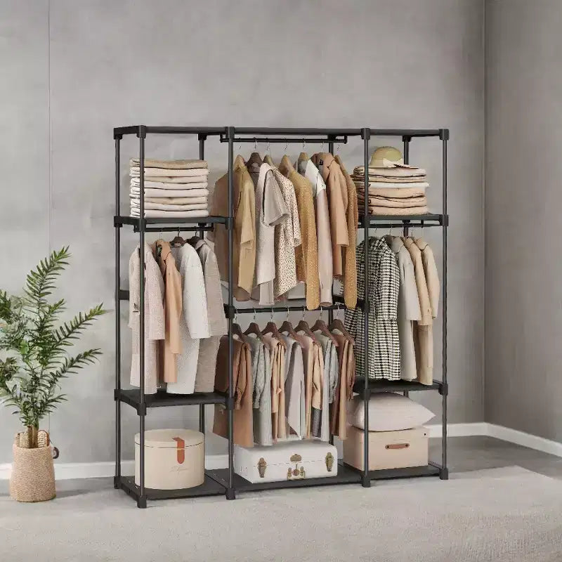 59,5 x 16,9 x 65,4 po Système d'organisation de placard portable autonome, porte-vêtements avec étagères et tringles pour chambre et vestiaire Noir