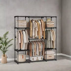 59,5 x 16,9 x 65,4 po Système d'organisation de placard portable autonome, porte-vêtements avec étagères et tringles pour chambre et vestiaire Noir