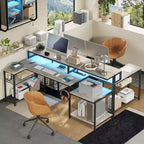 Bestier 71,5 LED Bureau Gaming avec Prise de Courant, Bureau d'Angle en Forme de L avec Support Moniteur