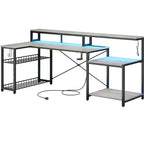 Bestier 71,5 LED Bureau Gaming avec Prise de Courant, Bureau d'Angle en Forme de L avec Support Moniteur