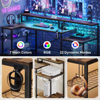 Bestier 71,5 LED Bureau Gaming avec Prise de Courant, Bureau d'Angle en Forme de L avec Support Moniteur