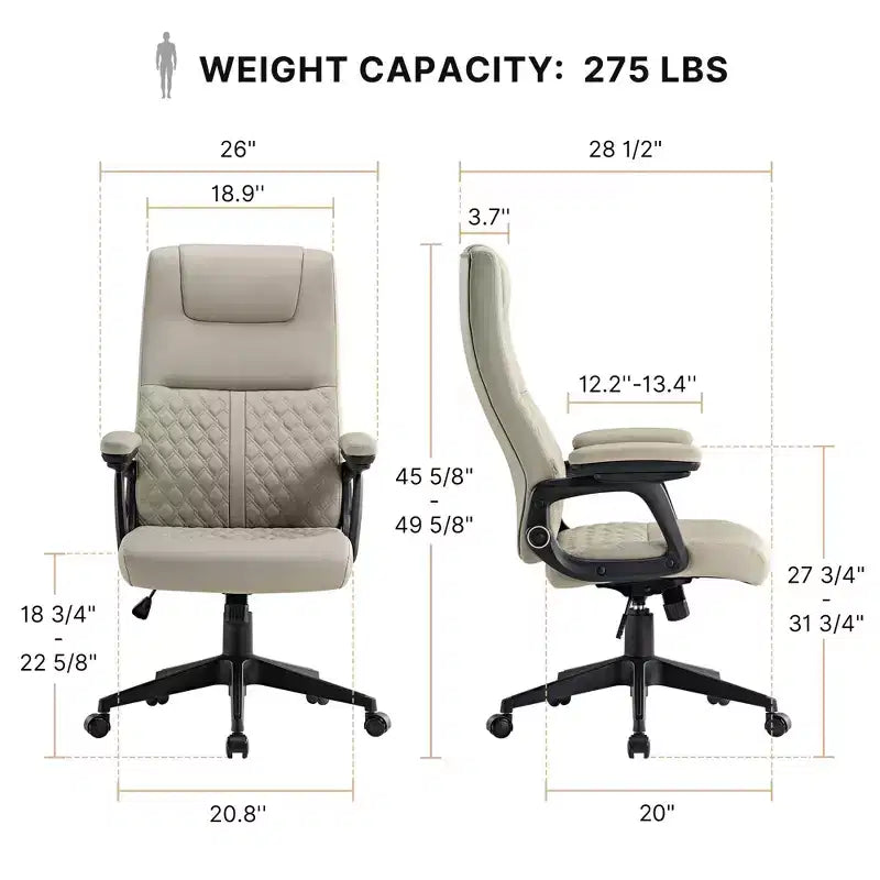 Chaise de bureau en similicuir PU, 72,4 P x 66 L x 115,9 - 126,1 H cm, Grise
